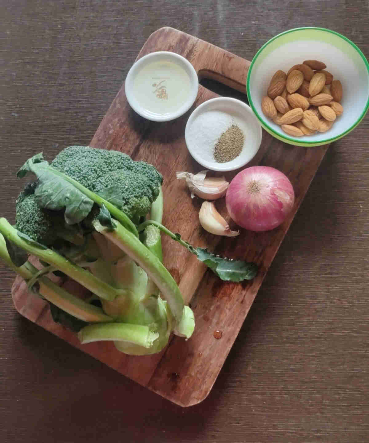 ingredients for broccoli almond soup