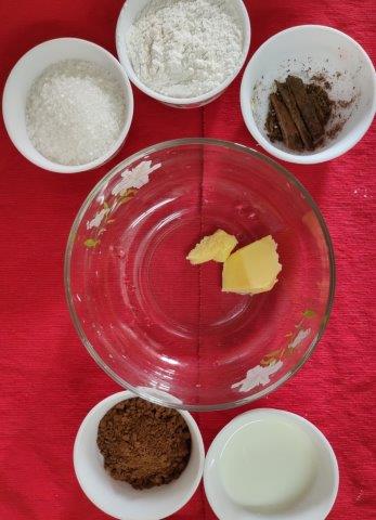 butter, chocolate, milk ingredients for chocolate muffin