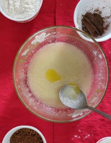 Add some ghee to sugar butter milk mix for chocolate muffin