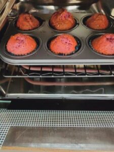 being baked in OTG-beet muffins