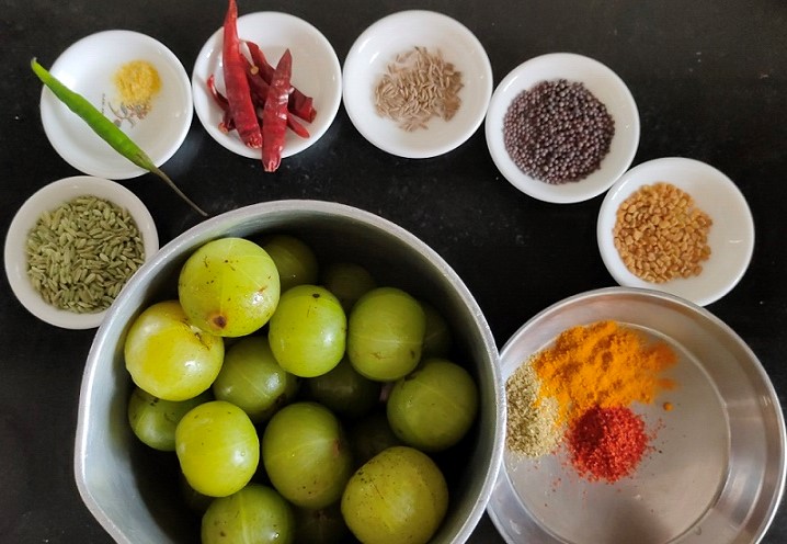 ingredients for raw amla gooseberry achar