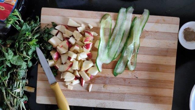 slice apple and peel cucumber