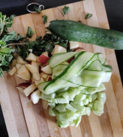 chopped apple, mint and cucumber for salad