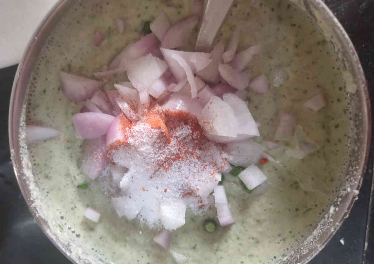 add chopped onions, green chilies, salt spices to uttapam batter