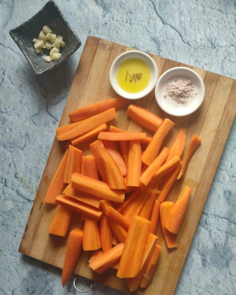 chop carrots with ¼ inch thickness uniform length