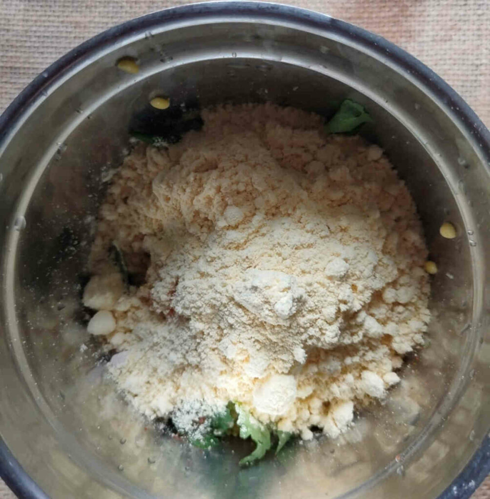 gram flour and soya granules in blender along with lentils for making vegan meatballs