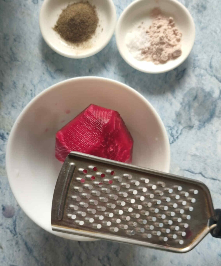 grate beet with thin grater for beet raita