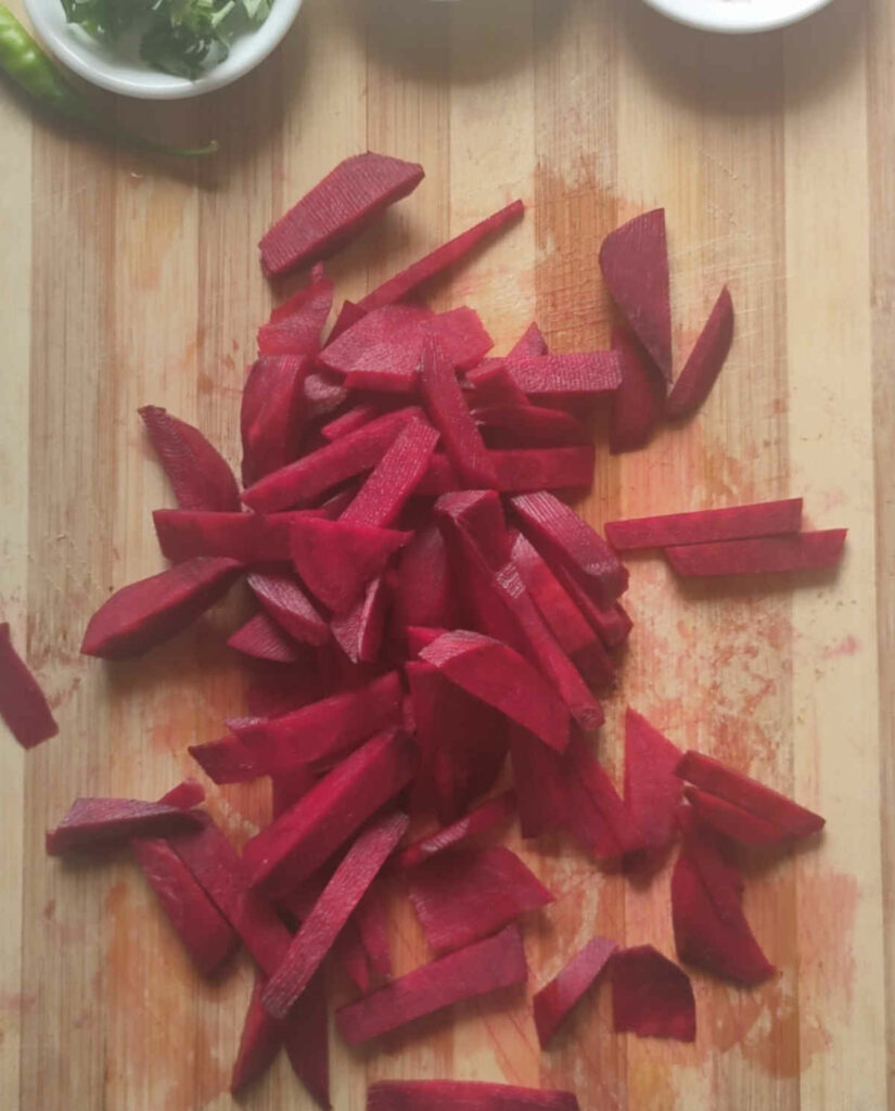 beets sliced as a match stick for making air fryer fries