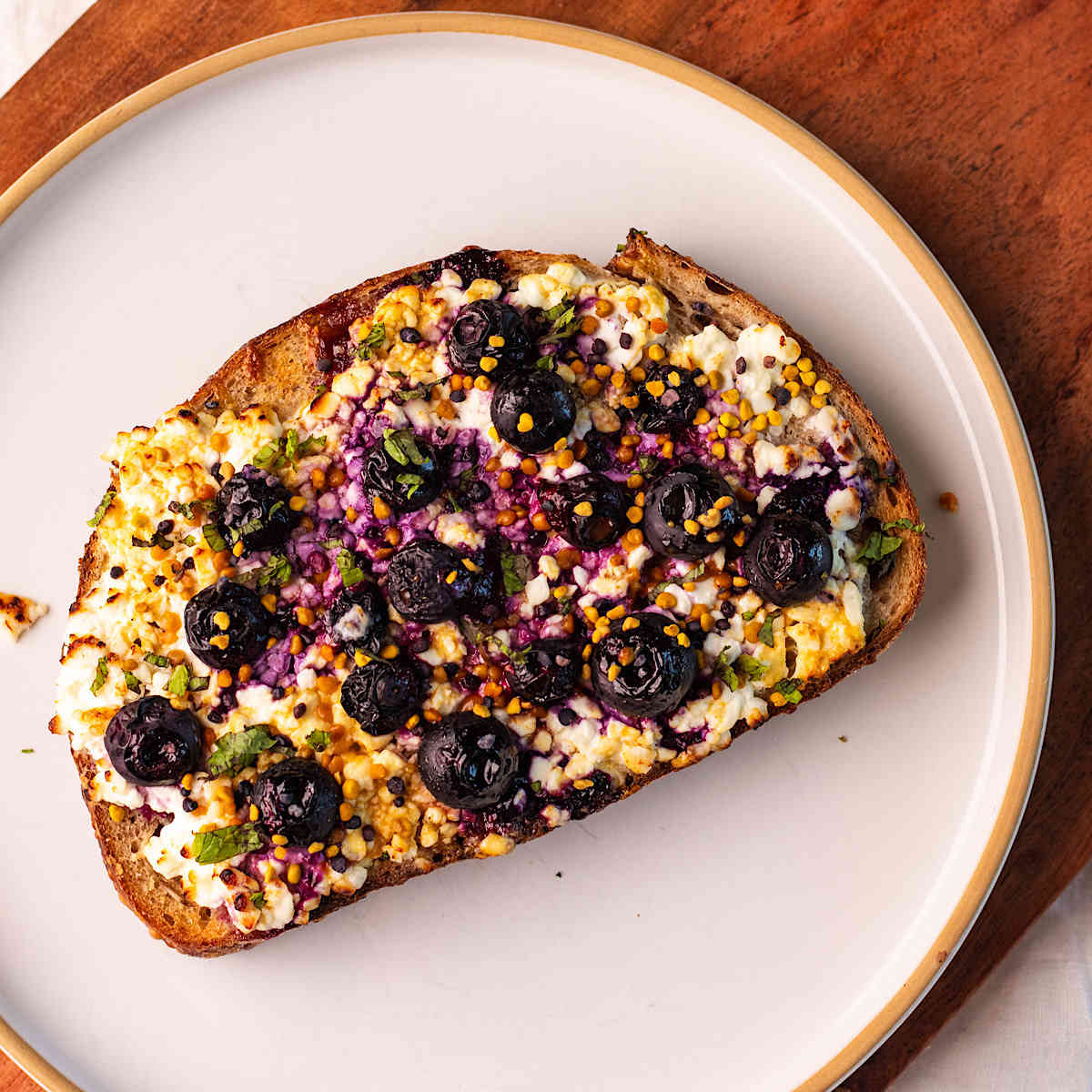 air fried cottage cheese toast with blueberry