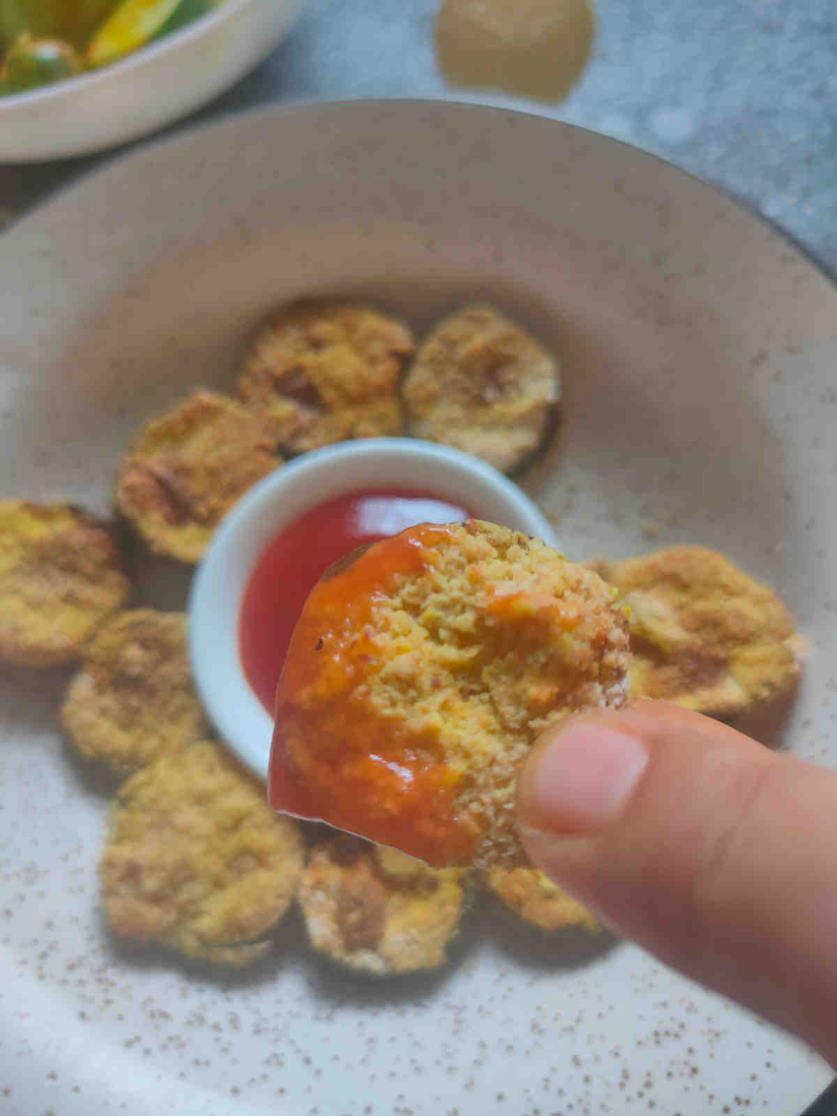 air fried cucumber fritters with oats breading