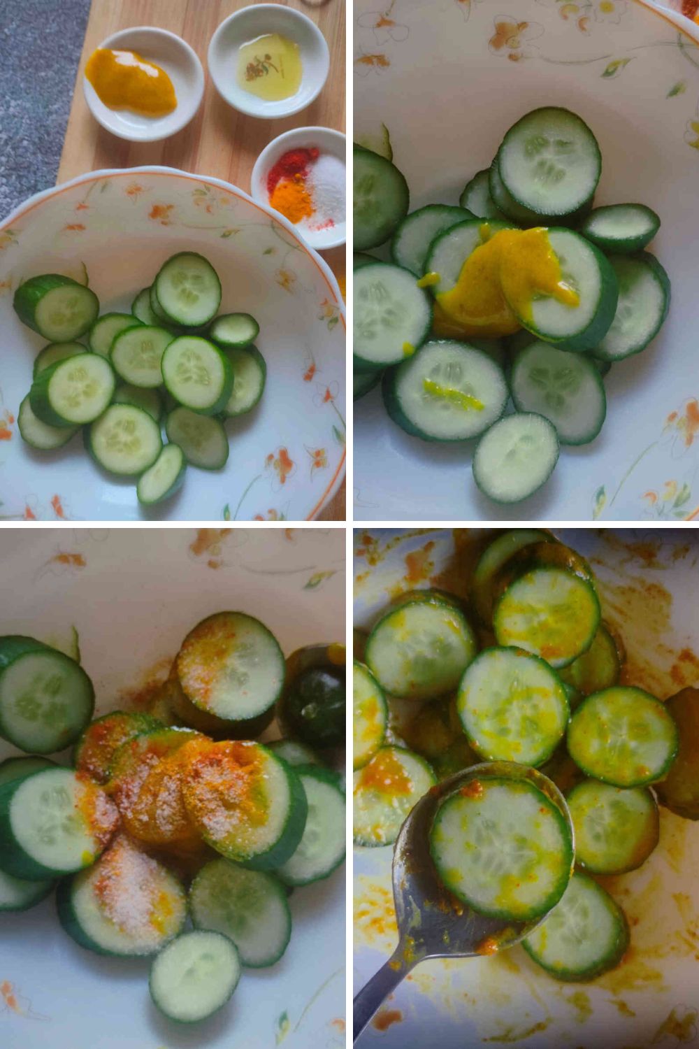 cucumbers cut in round and spiced with red chili powder mustard sauce for air frying