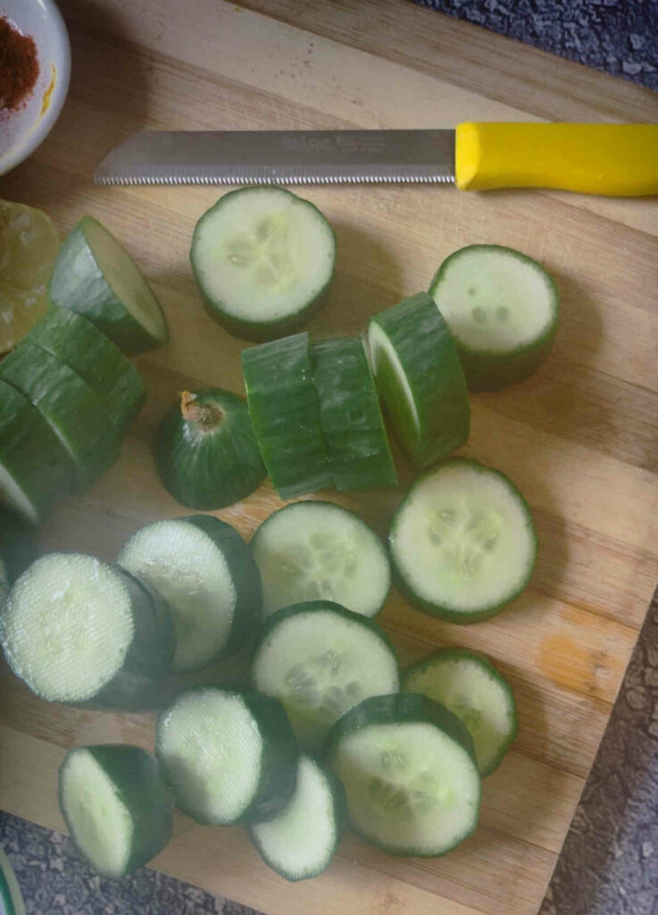 slice cucumbers in ¼ inch for air frying fritters