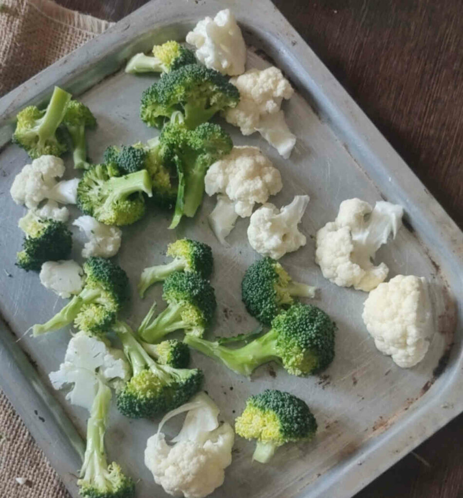 chopped broccoli cauliflower florets for baking