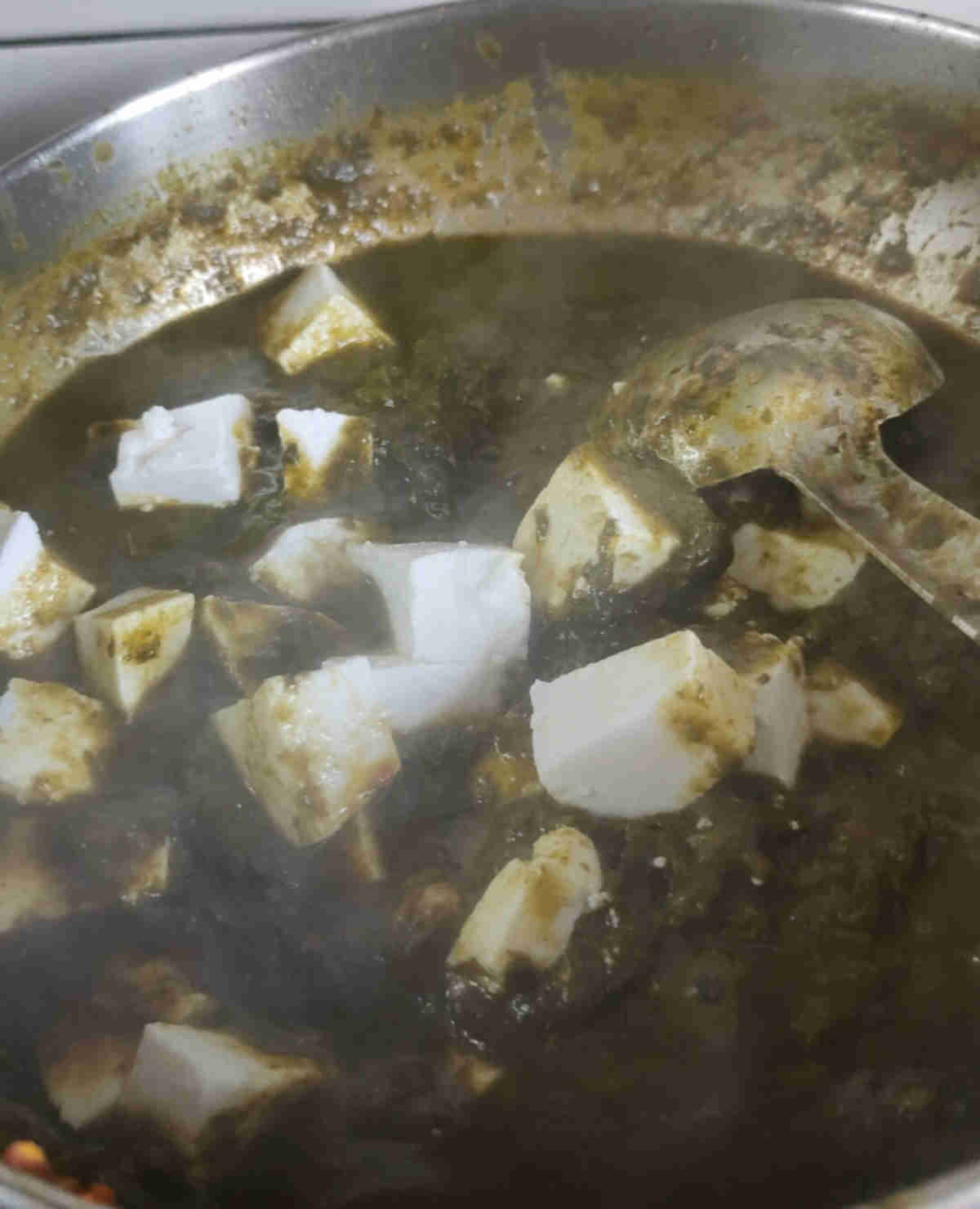 add paneer to cooked saag