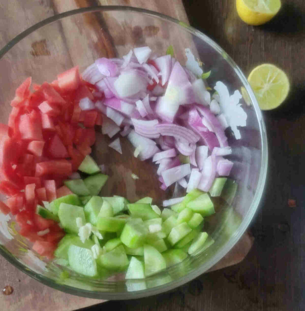 chopped veggies for chickpea salad