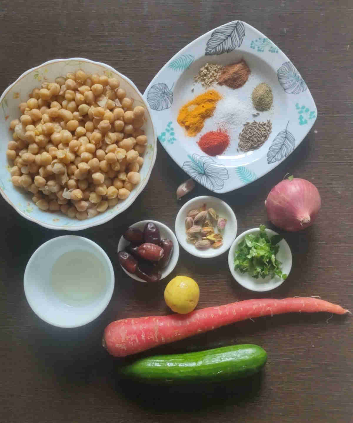 ingredients for Moroccan spiced chickpea salad