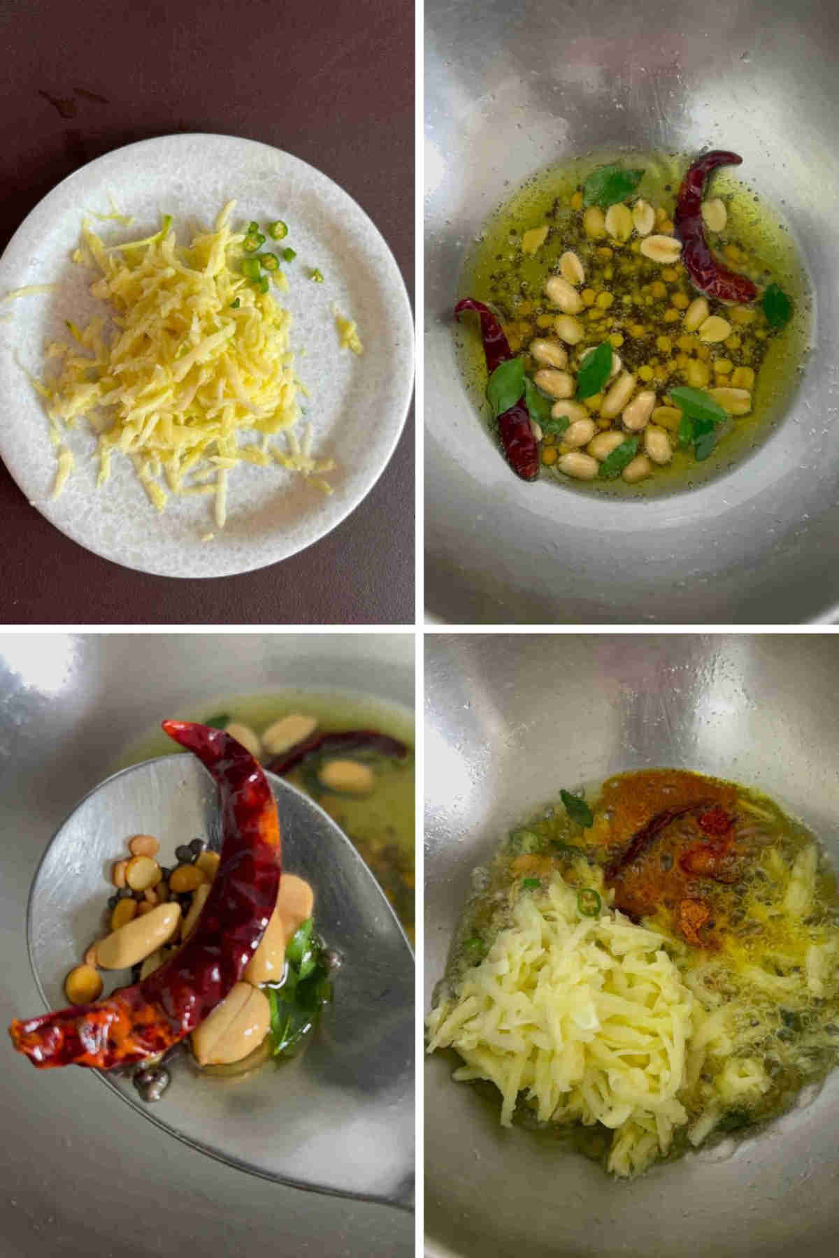 steps to grate raw mango and cook it for rice