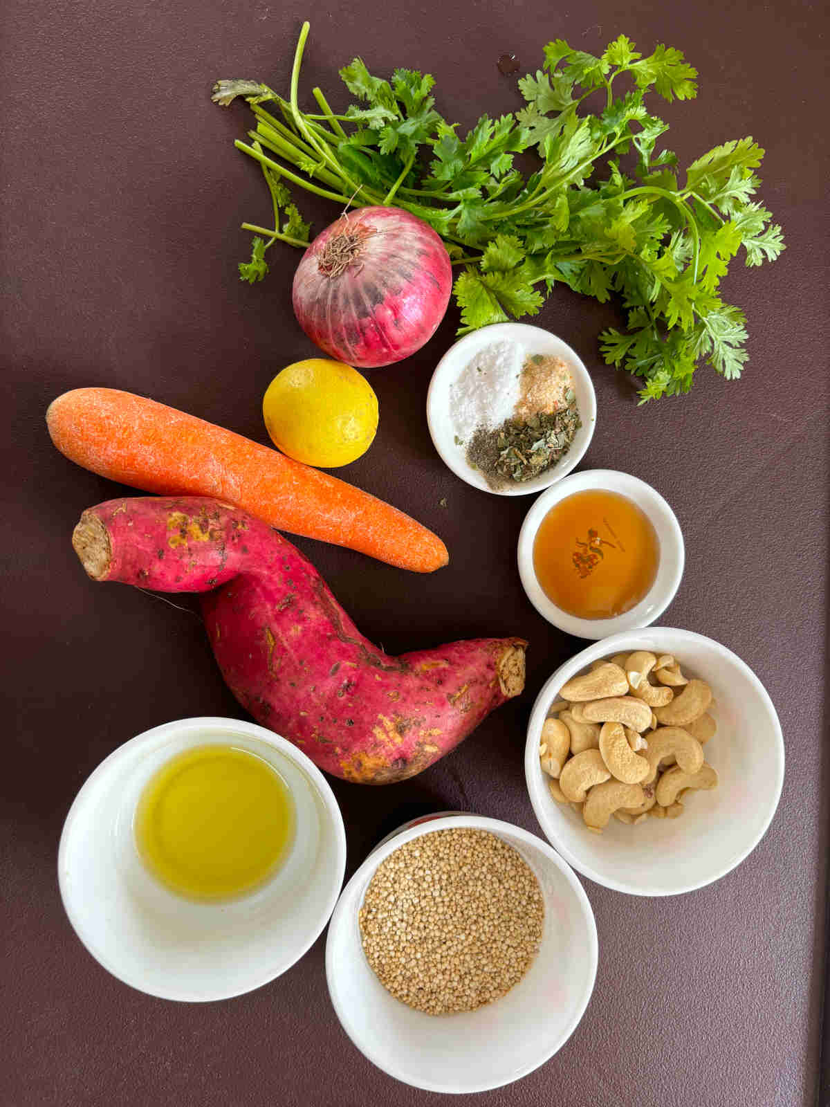 ingredients for roasted sweet potato quinoa salad