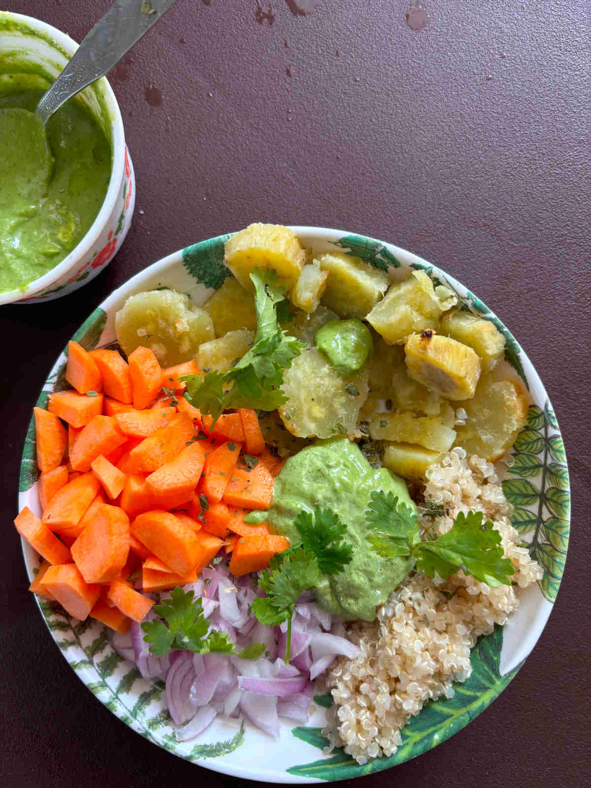 top the sweet potato salad with cilantro cashew dressing